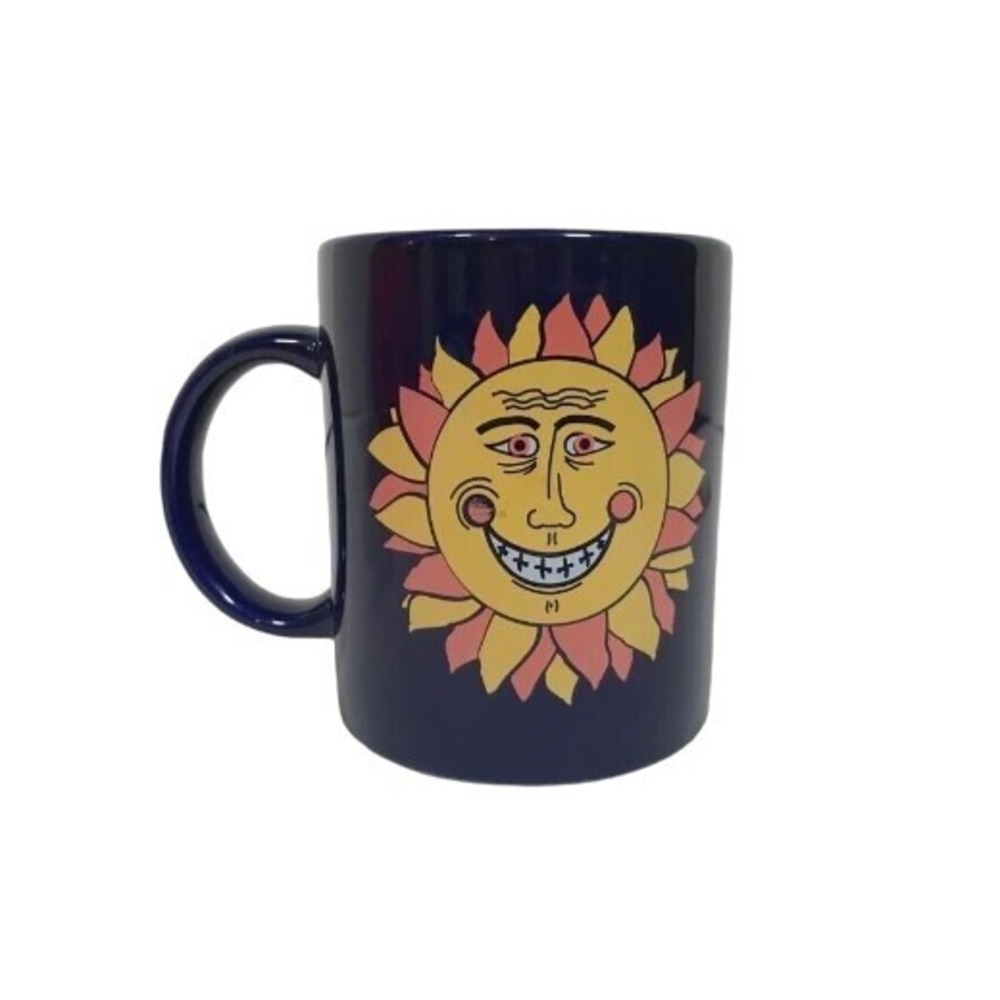 Vintage Style Cobalt‎ Blue Sun Face Ceramic Coffee Mug Celestial Graphic